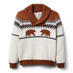 Janie + Jack | Bear Fair Isle Shawl Collar Sweater | 3T
